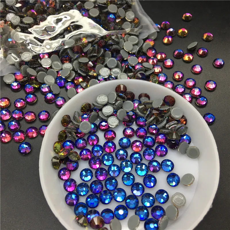 

AAAAA Top Quality Super Bling SS4~SS30 Bermuda Blue Volcano Hot Fix Stone Beads Flatback Iron On Hotfix Strass Rhinestone