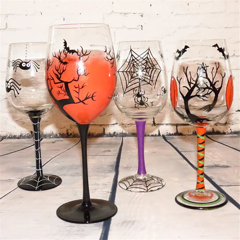 New Creative Halloween Day personalized gifts hand-painted pumpkin spider web tree colorful red wine glass cup hanap goblet mug | Дом и сад
