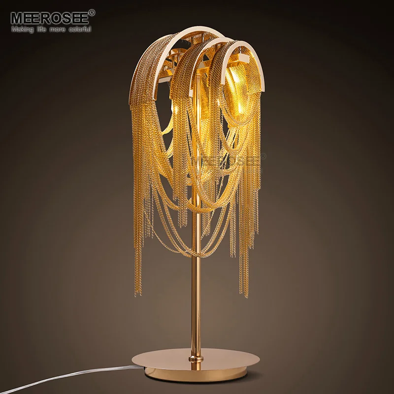 

Aluminum Chain Retro Gold Color Table Lamp Chain Aluminum lamparas de mesa para el dormito Hotel Table Lustre living room lights