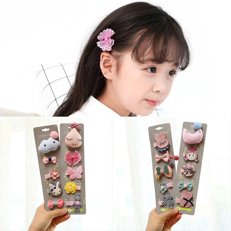 

Hot 5pcs/Set Children's Hair Accessories New Children Cute Hairpin Set Cartoon Cloth Baby Clips Hairpin Girls Hairwear S