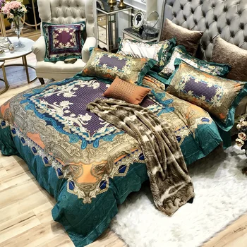 

100% cotton high quality home 100 textile printing 6pcs bedding set adult creative royal design tribute silk duvet cover set