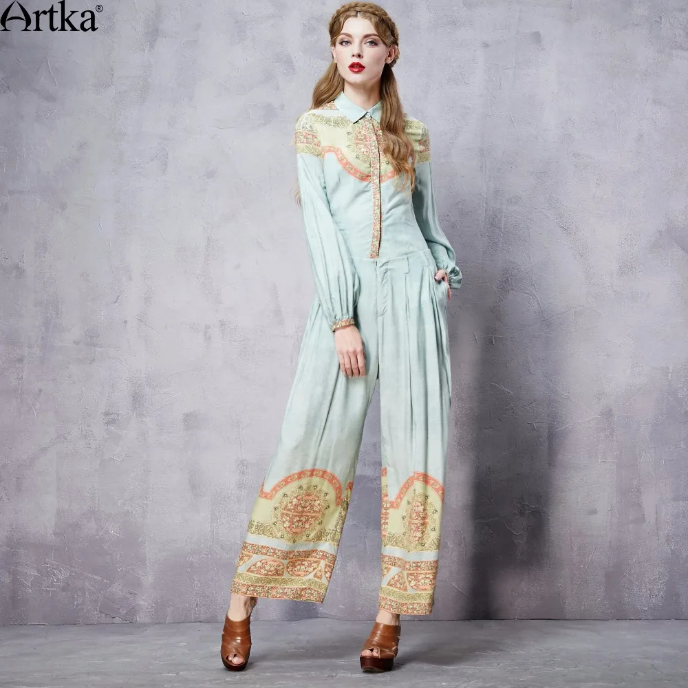 ARTKA женские летние новые длинные широкие брюки с принтом модные удобные