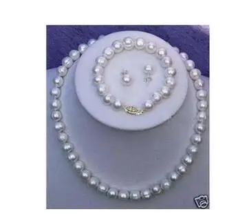 

Jewelry Genuine Natural Freshwater 8-9MM Real White Cultured Pearl Necklace Bracelet Earring SetGenuine Selling Huge