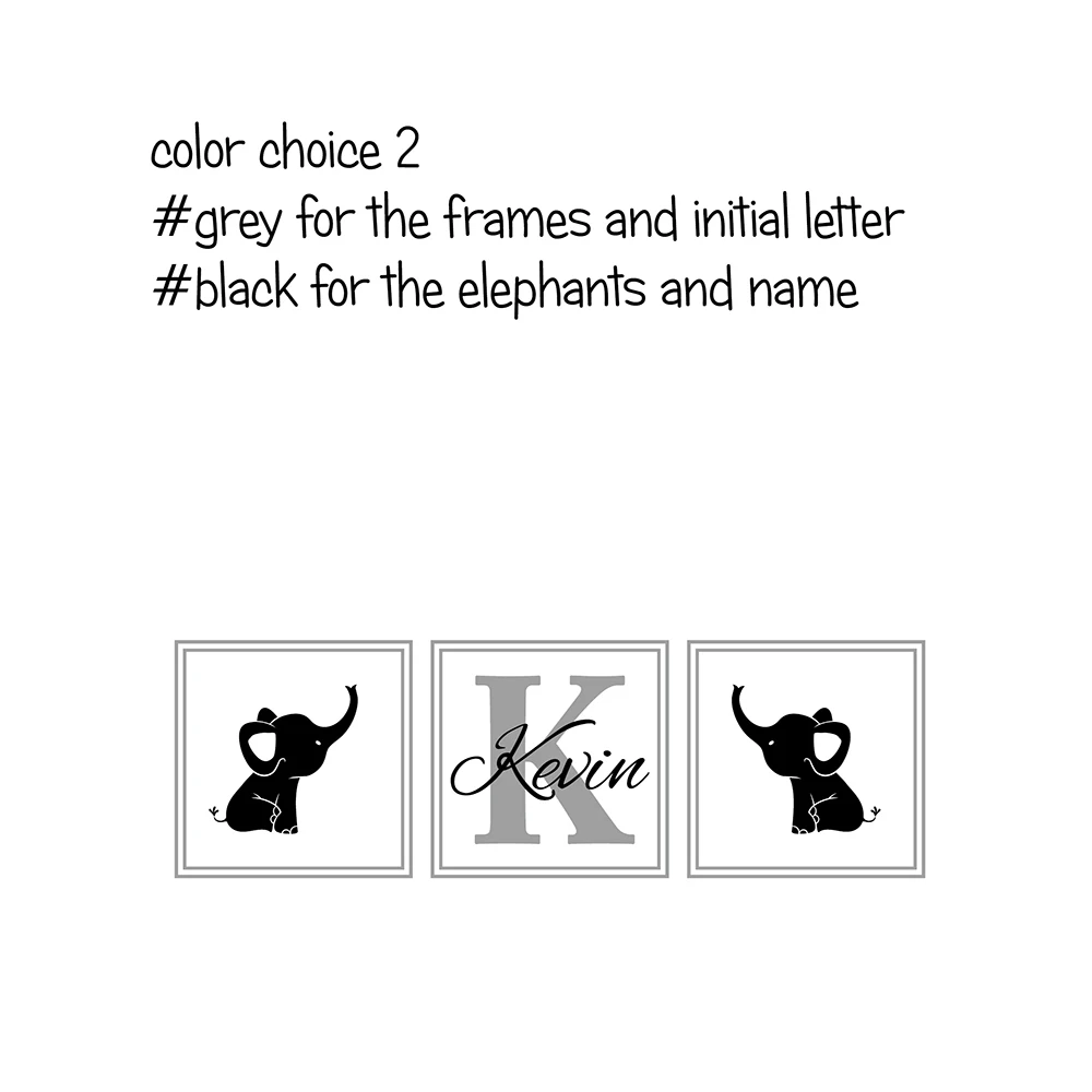 color choice 2 Слон Наклейка на стену с именем, монограмма Наклейка на стену, наклейка на стену с именем s для детской комнаты, детский имя домашний декор, наклейка «Слоны» C108 - Цвет: color choice 2