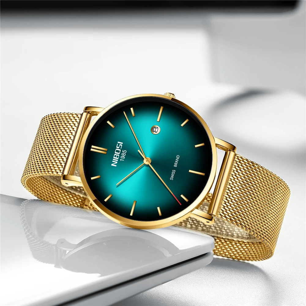 Часы мужские NIBOSI для мужчин s часы Relogio Masculino лучший бренд класса люкс ультра тонкий сетчатый ремень мужские кварцевые часы водонепроницаемые Модные Красочные циферблаты