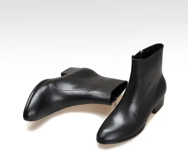 Осенне-зимние мужские ботинки из натуральной кожи, модные мужские ботинки на высоком каблуке с острым носком, на молнии, с плюшевой подкладкой, увеличивающие рост
