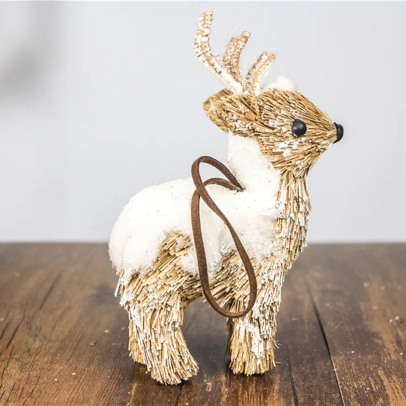 5" Decor New Year Decorations Christmas Wedding Party Ornament Reindeer Craft Christmas Deer with Snow Straw Toys Gift