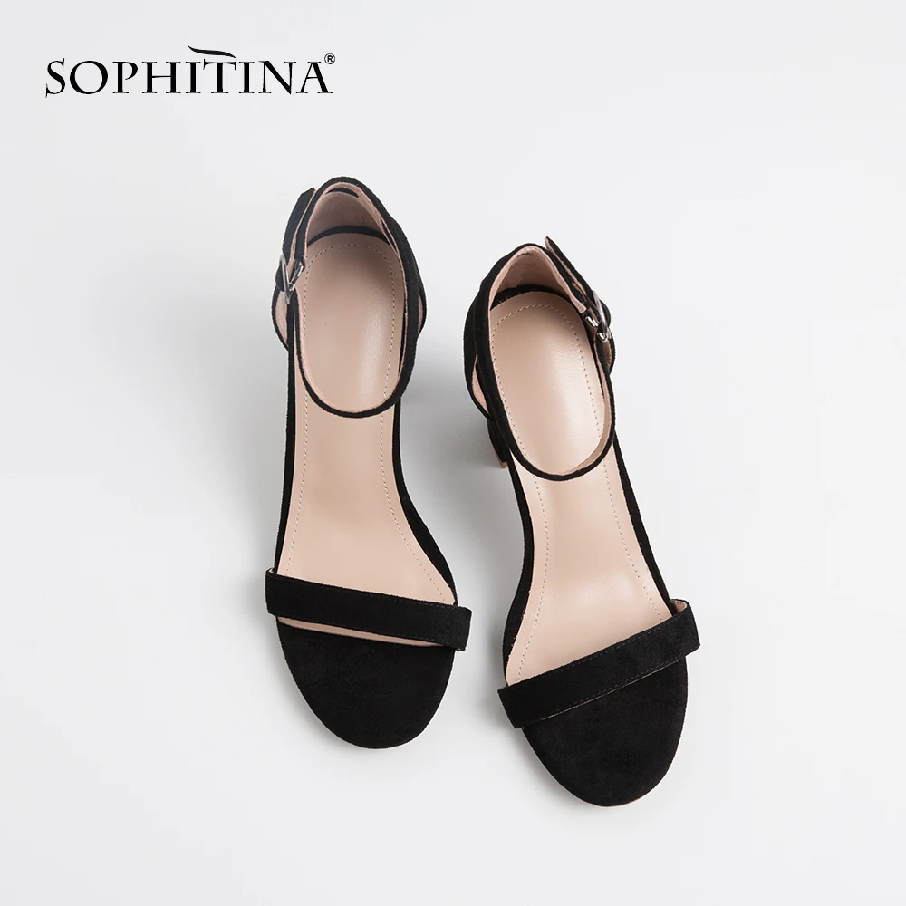 SOPHITINA модные квадратной формы женские сандалии на каблуках летняя Базовая офисная обувь с пряжкой на ремешке, однотонные, на шнуровке, высокие женские босоножки на каблуках MO234