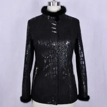 Female jacket Women Snakeskin 100% real natural Genuine Leather Mink fur trim Clothing factory direct supplier women Faux Suede