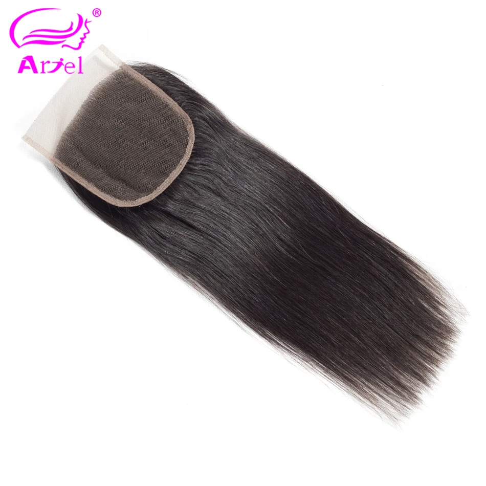 Ариэль 4x4 кружева Закрытие человеческих волос бразильский Инструменты для завивки волос натуральный Цвет Remy Прямые Фронтальная застежка часть