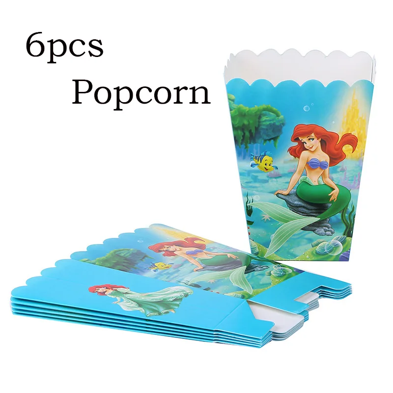 Принцесса Русалка Ариэль кекс Топпер выбирает свечи День рождения/Свадебная вечеринка украшения, дети evnent вечерние сувениры, вечерние украшения - Цвет: 6pcs popcorn box