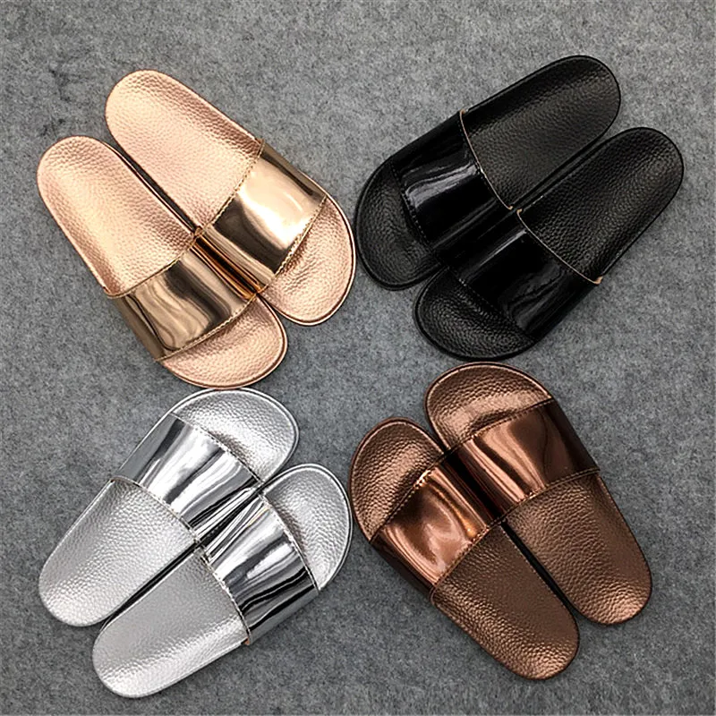

Women Slides 2018 Fashion Slippers Platform Sandals Summer Bling Beach Slides Flip Flops Comfortable Flat Shoes Chaussure Femme