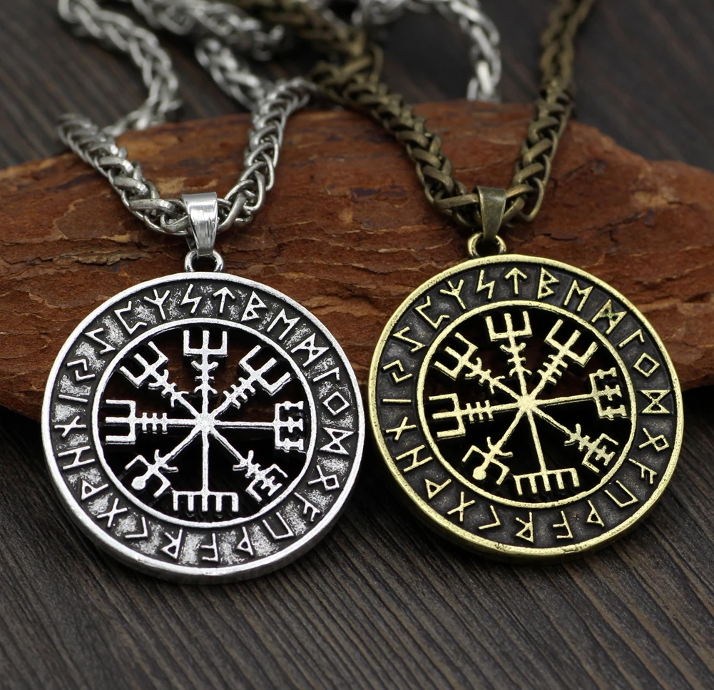 Collana Vichinga Con Amuleto Vegvisir E Rune - Doppia Faccia - Peltro Di Alta Qualità