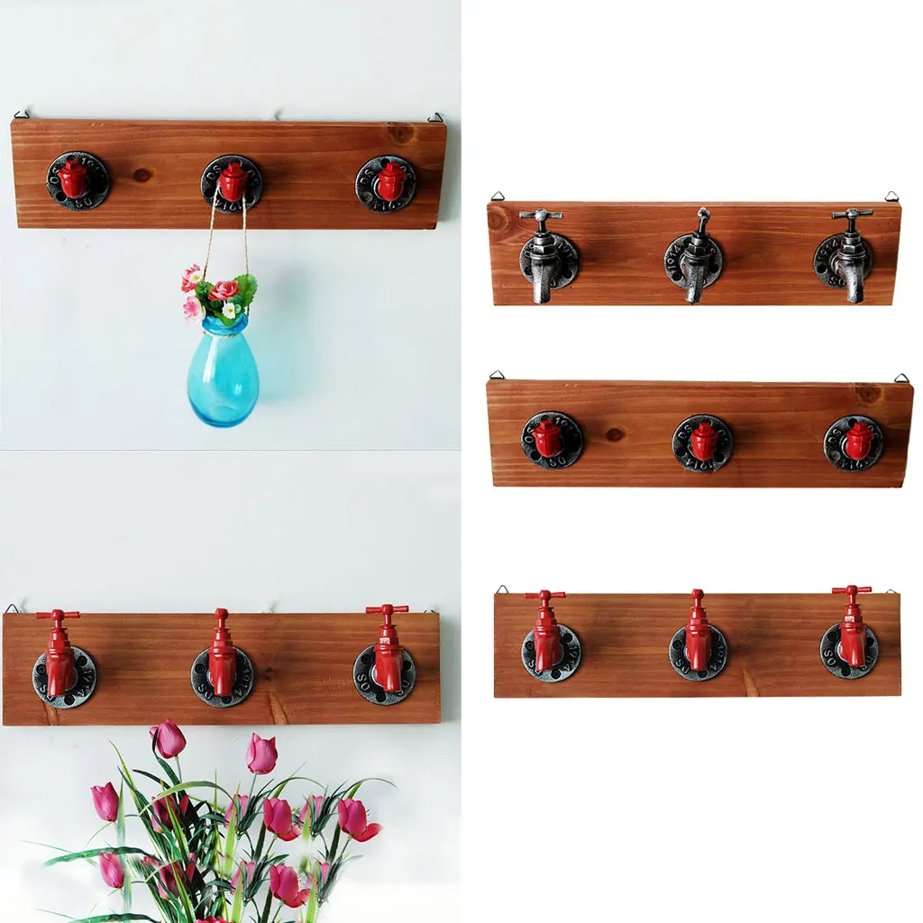 Rustic Industrial Faucet Design Wall Mounted Iron Coat Hooks Garment Hanger Towel Rack