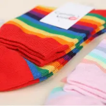 Mens WOMENS GIRLS Cotton KNEE HIGH SOCKS Rainbow Stripe Party Costume Ball