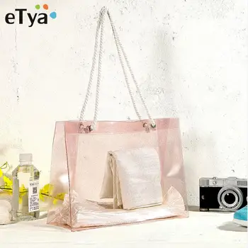 

eTya Fashion PVC Transparent Eco Reusable Shopping Bag for Women Ladies Handbag Summer Beach Tote Shopping Bag
