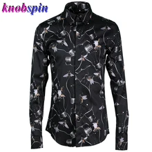 Модная Мужская Легкая рубашка с принтом пчелы Высококачественная чистая хлопчатобумажная сорочка homme брендовая деловая Мужская рубашка с длинным рукавом тонкая