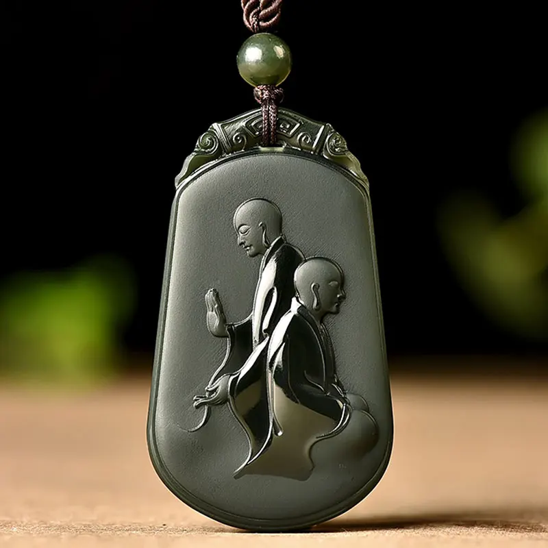 Ожерелье «Кулон Будда» из натурального хотанского нефрита ручной работы, антикварные ювелирные изделия для мужчин и женщин, подарки