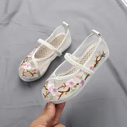 Детская обувь для девочек; детская парусиновая обувь; обувь для танцев в народном стиле; дышащая обувь из сетчатого материала в китайском