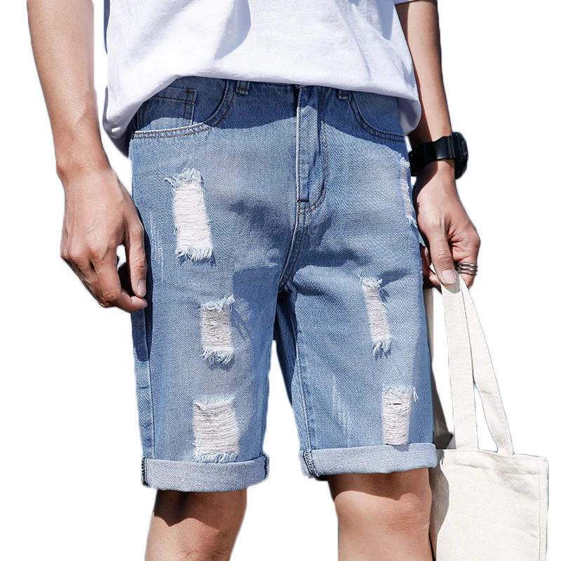 2018 New Casual Men Shorts Clothing Ripped Hole Blue Short Jeans Pant