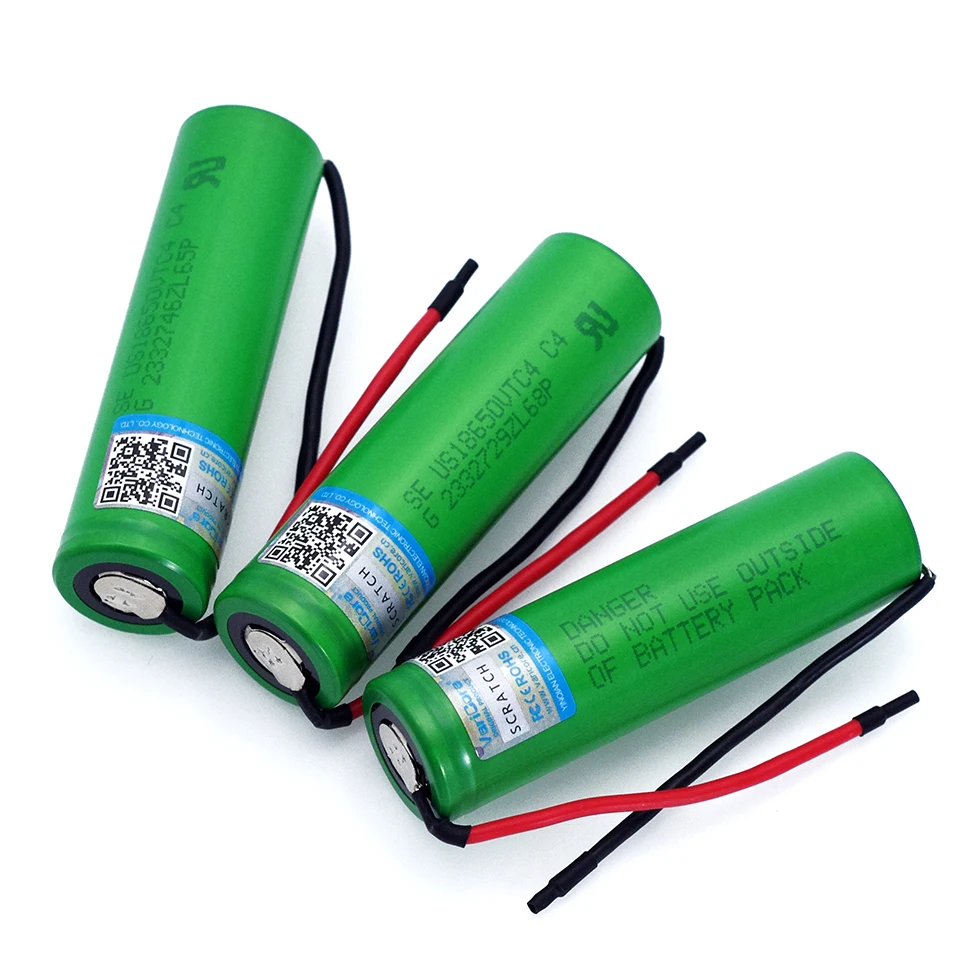 

6pcs VariCore New 100% Original 3.6V 18650 US18650VTC4 2100mAh VTC4 20A 30A Rechargable battery discharge + DIY Silica gel cable