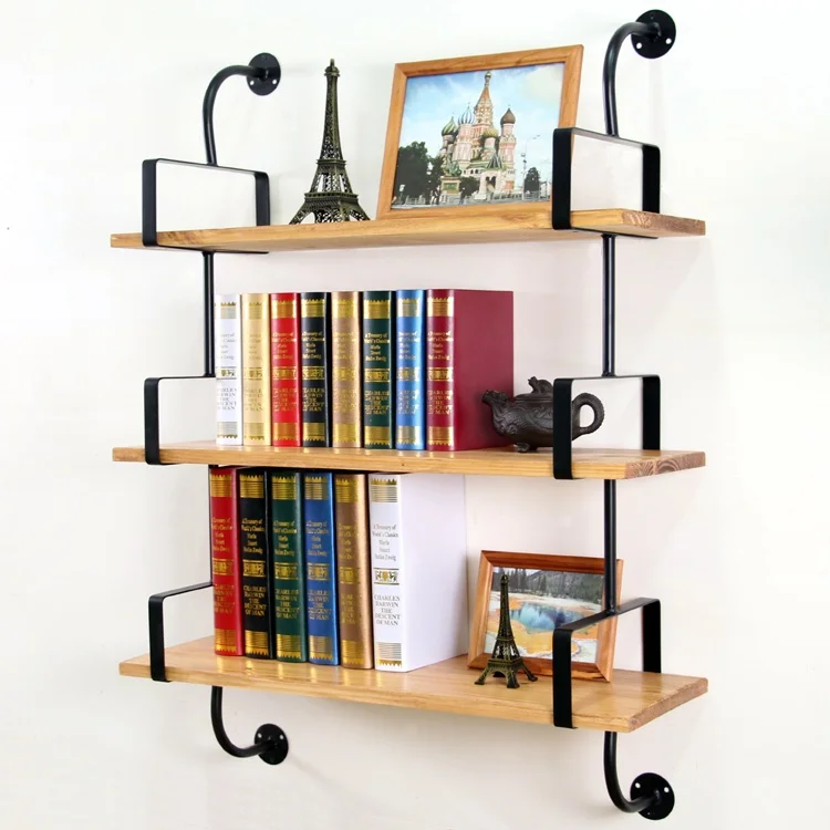 Imitation vintage wrought iron wall shelf wood shelf bracket support