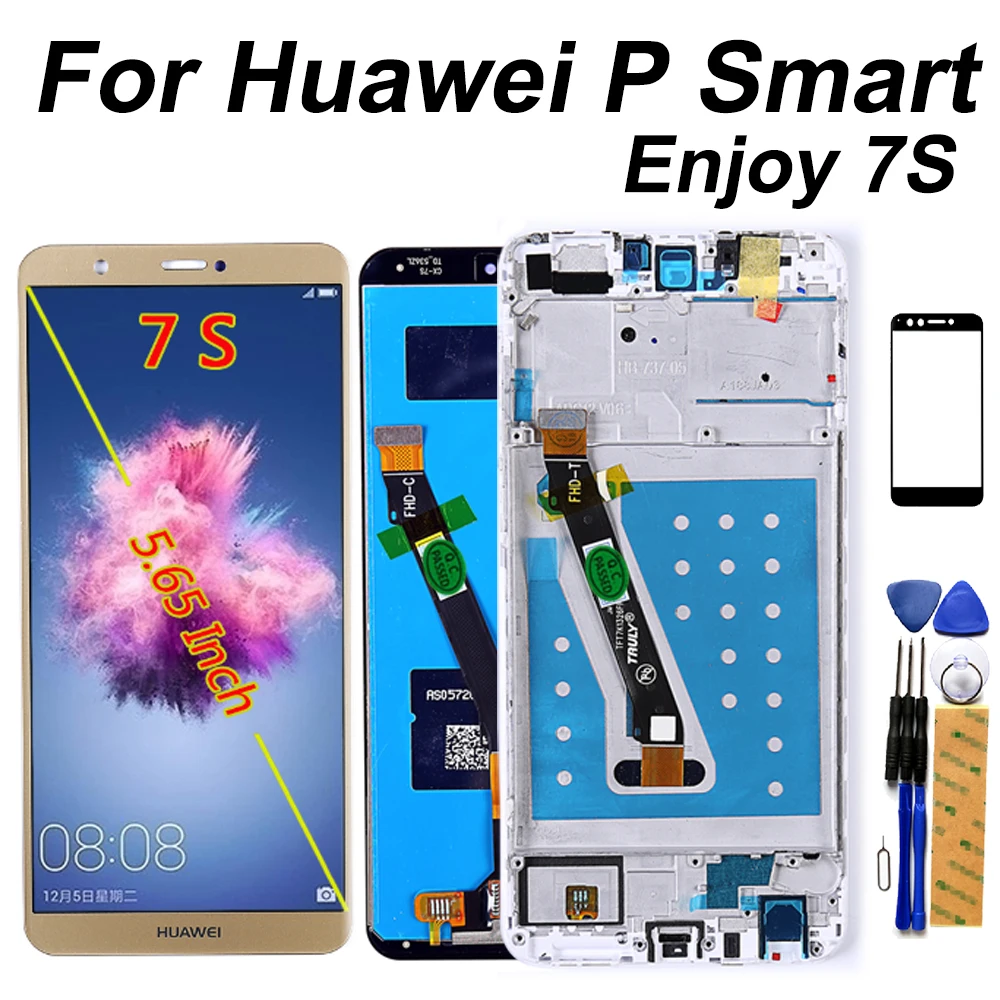 

100% Tested LCD Display Touch Screen Dizigiter For Huawei P Smart Assembly Frame For Huawei Enjoy 7S FIG LX1 L21 L22 LCD 5.65"