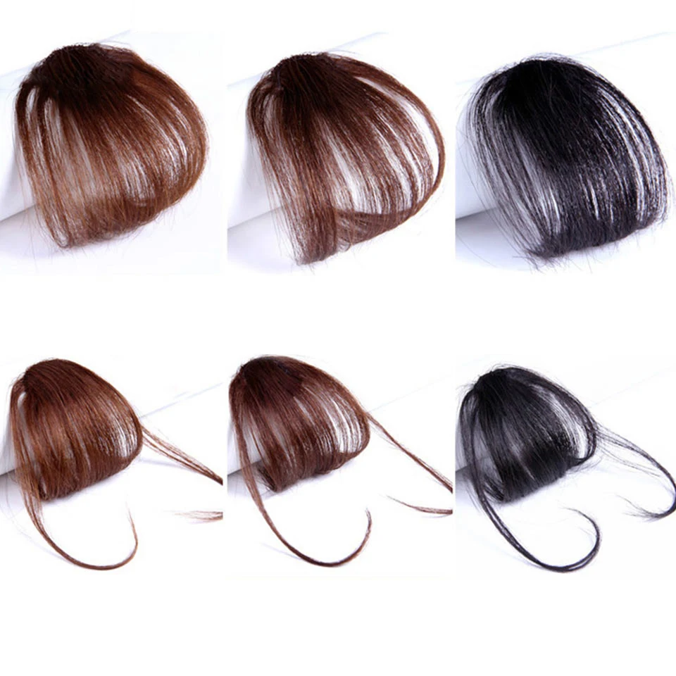 AOSIWIG Fake Long Blunt Bangs Hair Extension Synthetic False Hair piece Natural Fake Hair Bangs for Women High Temperature Fiber