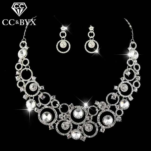 Shine Crystal Wedding Jewelry Sets For Brides Beautiful Cubic Shine Crystal Wedding Jewelry Sets For Brides Beautiful Cubic Zirconia Necklace Earrings Chic Fashion Accessories