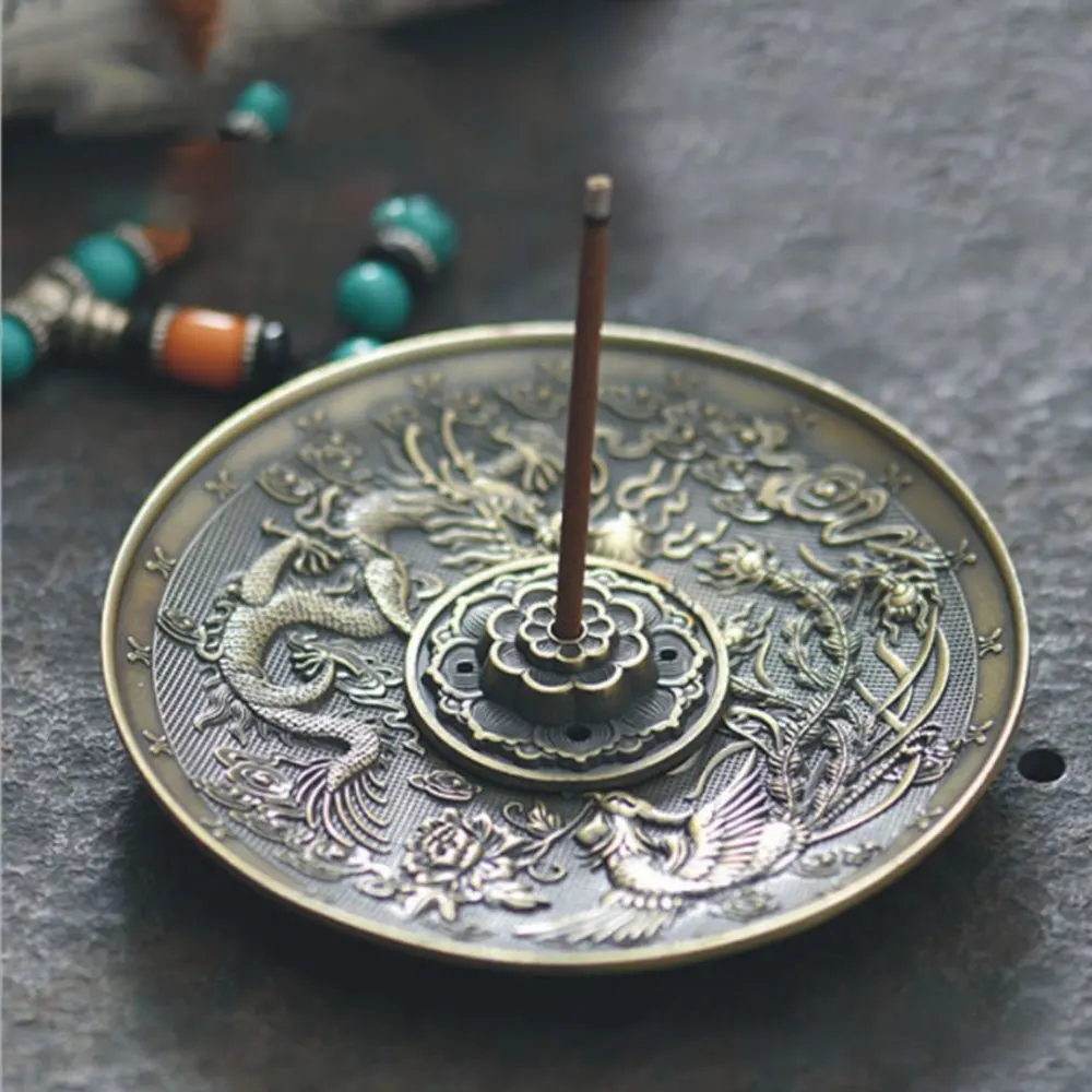Incense Censer Disc Joss Stick Holder Classic Color Zinc Alloy Dragon