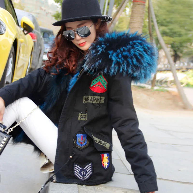 

maomaokong Real Fox fur Parka Winter Jacket Natural Fox Fur Lining Parka Coat Real Large Raccoon Fur Collar Coat Women Parka