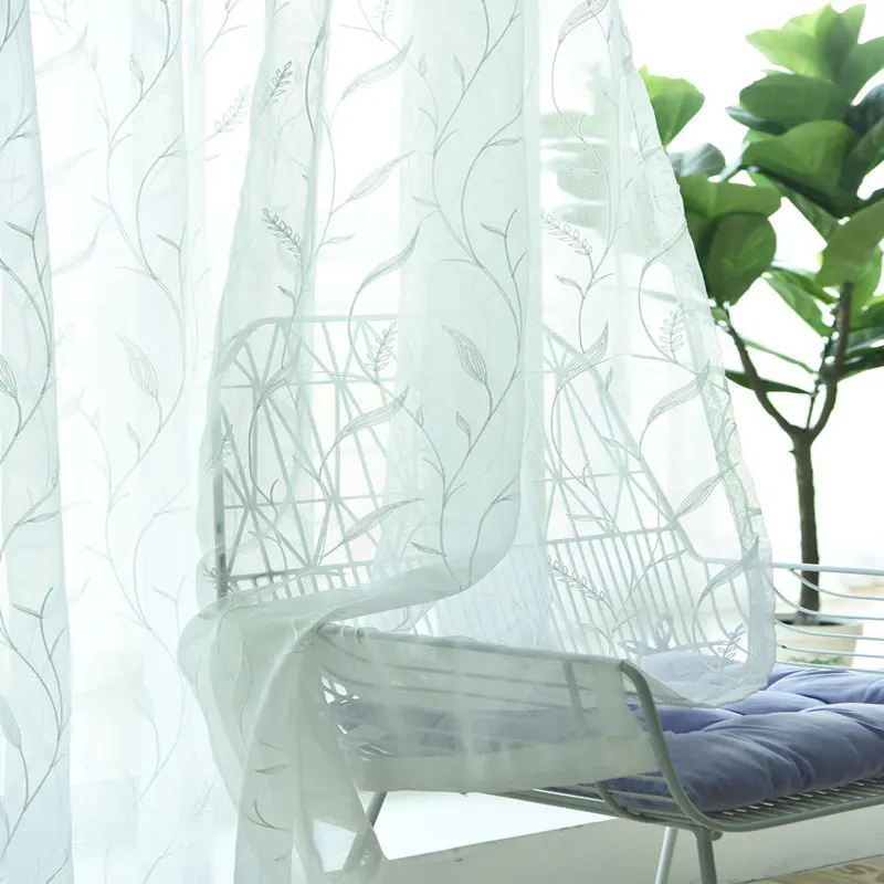 

European Style Embroidered Tulle Curtains For Living Room Tree Plants Volie Sheer White Curtains Visillos Cortinas Screens