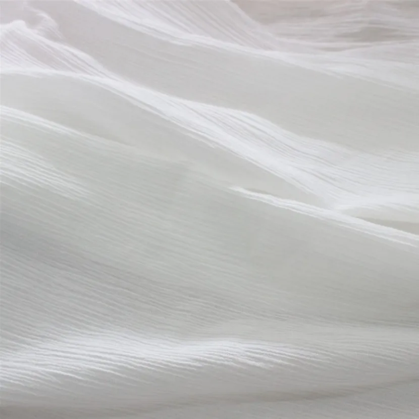 

SUJASANMY Soild White Color 40X40/68X52 Cotton Gauze Crepe Fabric Clothing Crushed Tissu Garment Ladies Skirt Textile One Meter