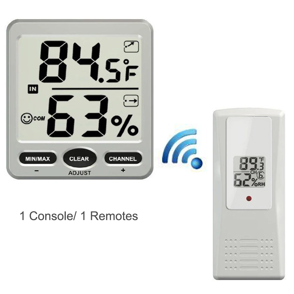 

Big Digit 8-Channel Wireless Thermometer Hygrometer 1 Console/1 Remote Weather Station Temperature and Humidity Display