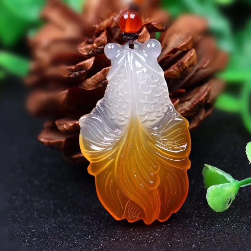 

Certificate Yellow Chalcedony Pendant Lucky Gold Fish Pendant Jewelry Charms Women Men Necklace Pendant Jades Jewelry