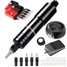 Перманентный макияж машина Профессиональный Набор татуировок Профессиональный аппарат для татуажа с электропитанием татуировки+ 20 шт. силиконовый картридж иглы