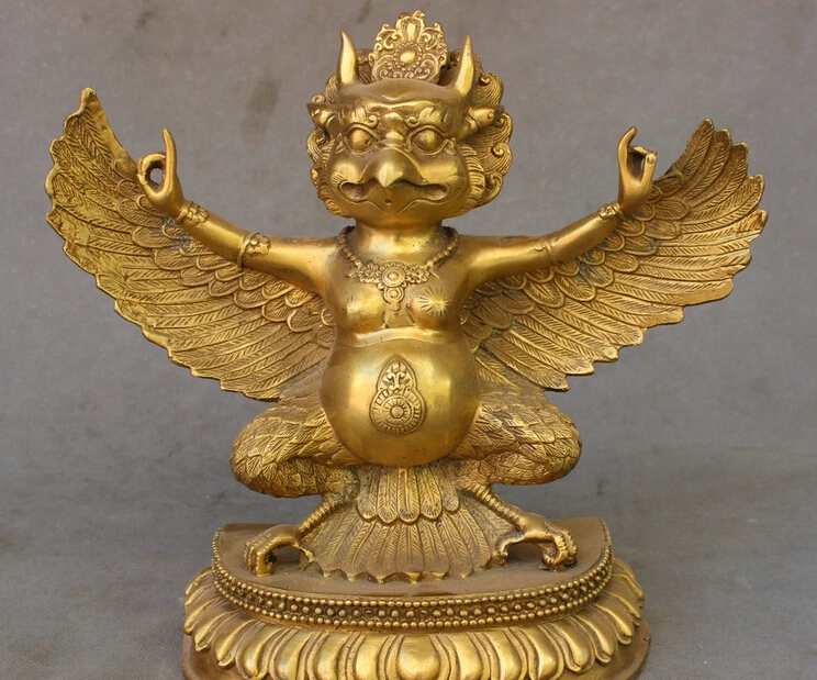 

shitou 002159 10" Chinese Tibet Temple Buddhism Brass Garuda Winged Eagle Bird Buddha Statue