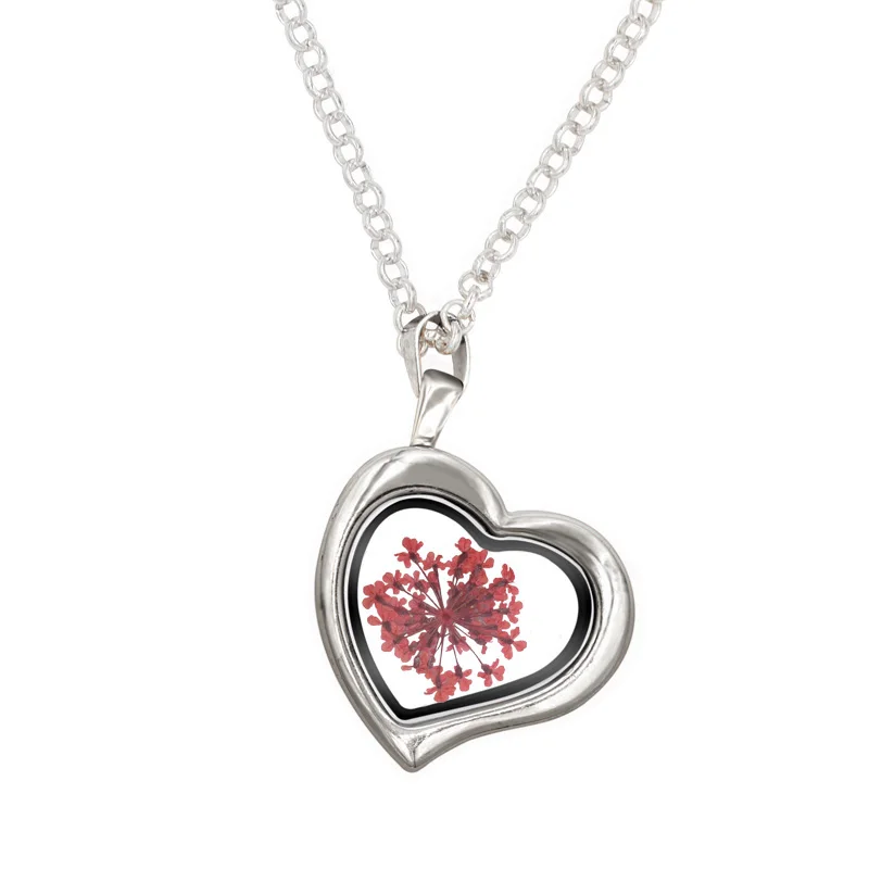 

Glass Heart-shaped Dried Flowers Necklace Pendant Accessories for Women Jewelry