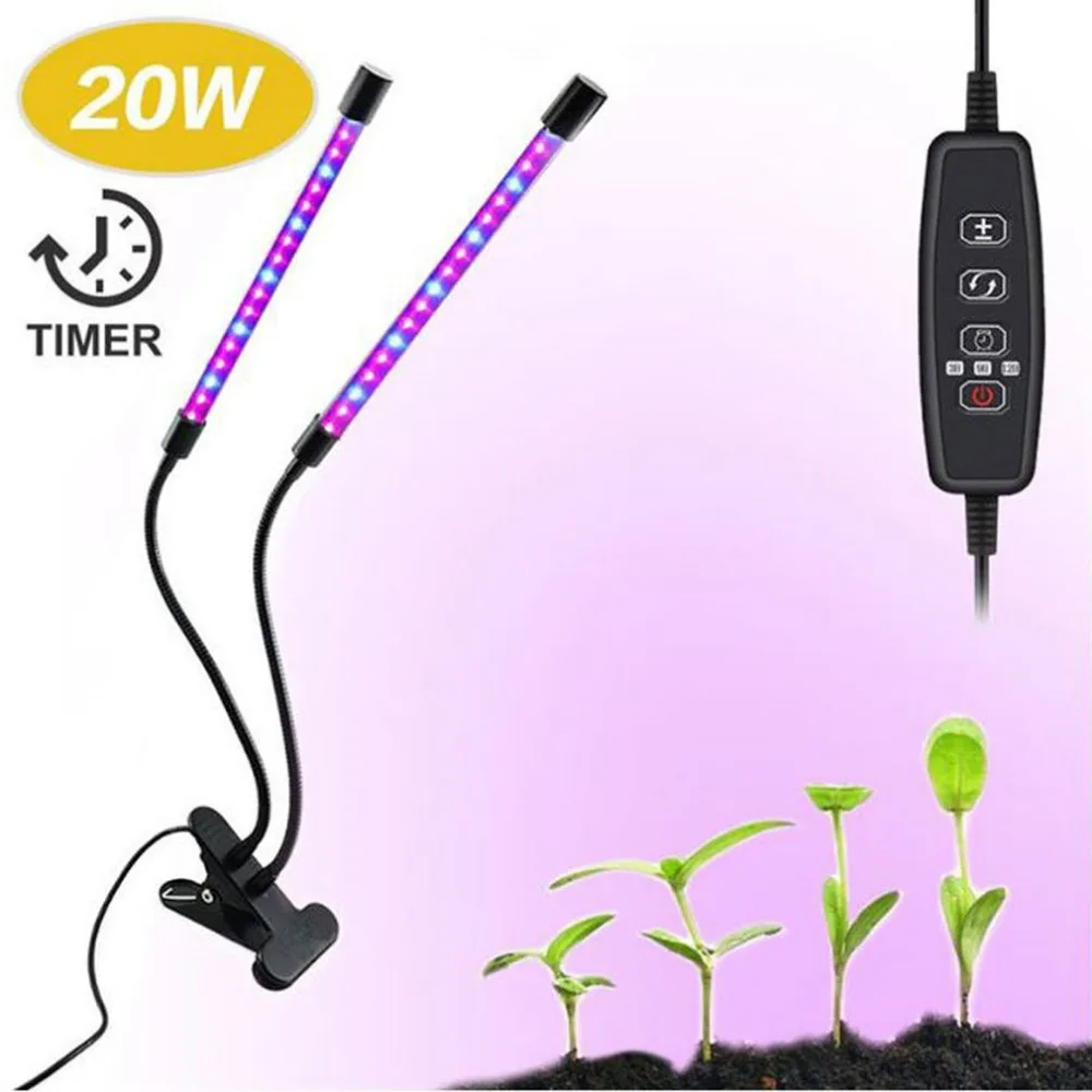 18 Вт регулируемый двойной головкой гибкий дизайн светодиодный завод роста лампочки для растений для выращивания цветов, овощей Крытый