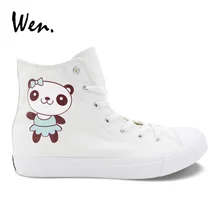 Wen/белые парусиновые туфли; дизайнерская обувь с рисунком панды; кроссовки со шнуровкой для мальчиков и девочек; тонкие Эспадрильи на плоской подошве; обувь для подростков