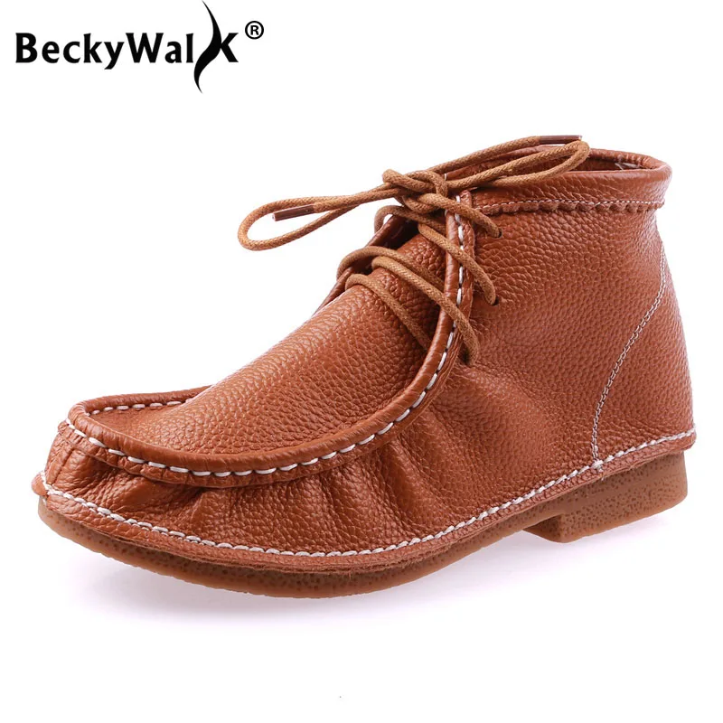 Осенние женские ботинки BeckyWalk винтажные Ботинки Martin из натуральной кожи на