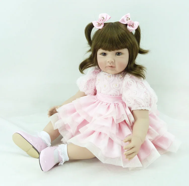 

Pursue 24"/60 cm Pink Rose Dress Handmade Reborn Babies Toddler Doll Vinyl Silicone Baby Girl Princess Doll for Children Gift