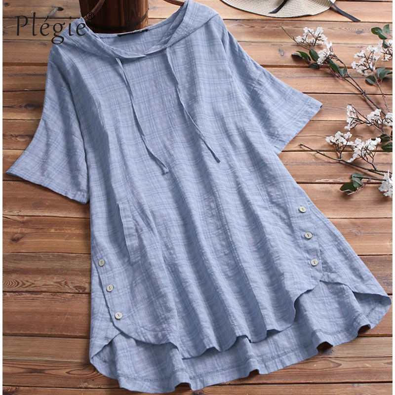 Plegie 2019 New Fashion Hooded T-Shirt For Women White Black Blue Plus Size Summer Short Sleeve Female T-shirt Tops With Pockets