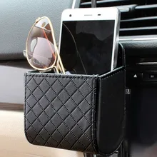 1pc Black PU Leather Car Mobile Phone Holder Bag Auto Outlet Air Vent Trash Case Pouch Organizer Hanging Box for Stowing Tidying