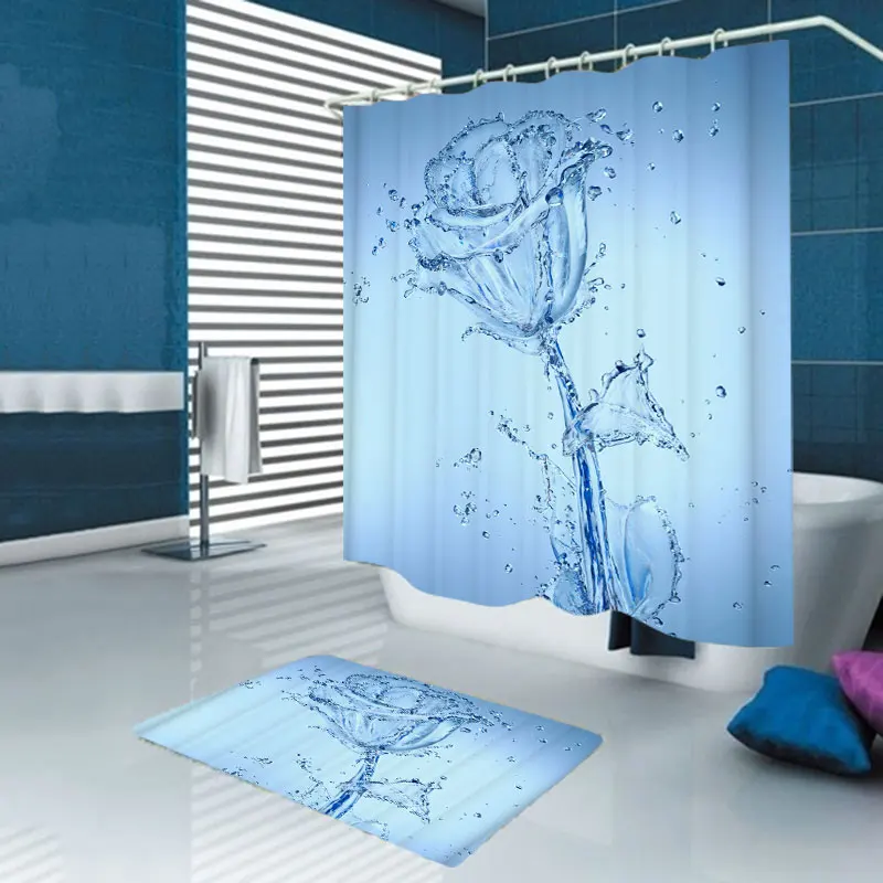3D Водный цветок водонепроницаемый для ванной занавески для душа коврик для унитаза нескользящий коврик для пола коврики для туалета коврик для сиденья коврик для пола набор ковриков