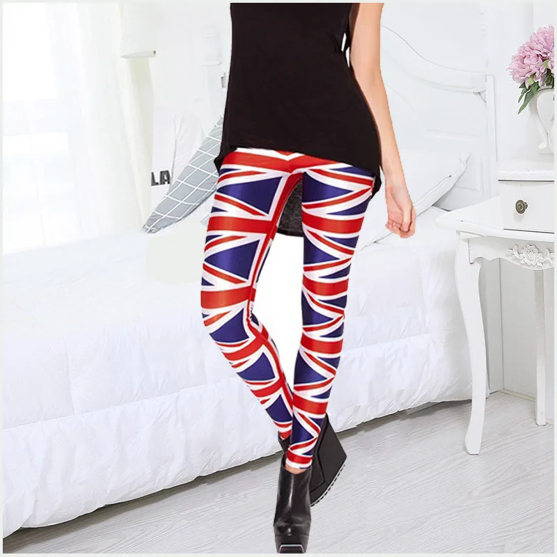 

ASAPCHIC Fashion Uion Jack Flag Pattern Paint Leggings Pencil Pants Long High Waist Leggings