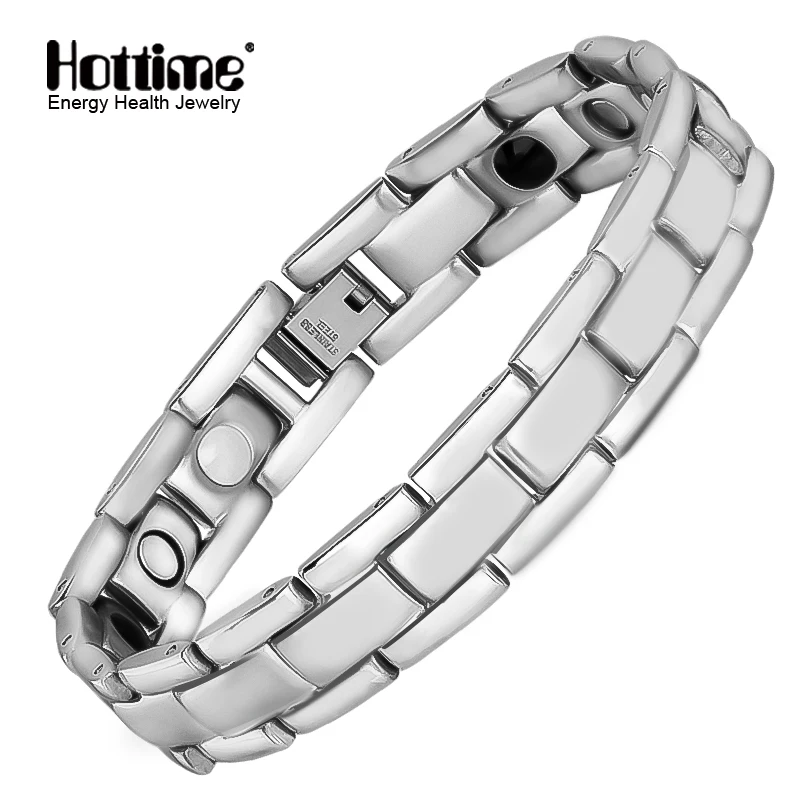 

Hottime Bio Healing Men 4 in 1 Energy Bracelets Silver 316L Stainless Steel Magnetic Care Jewelry Special Design for Male
