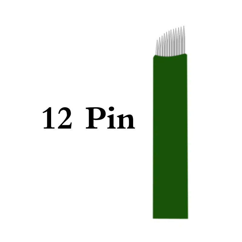 100 шт. 11 12 14 16 17 18 гибкие лезвия 0,20 мм зеленые микроблейдинг Иглы для татуировки Lamina Перманентный макияж tebori Agulhas иглы - Габаритные размеры: 12 Pin