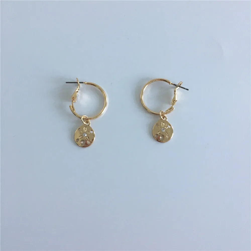 

FASHION JEWELRY GOLD COLOR CLEAR STONE DISC HOOP EARRING FOR WOMEN GIRL