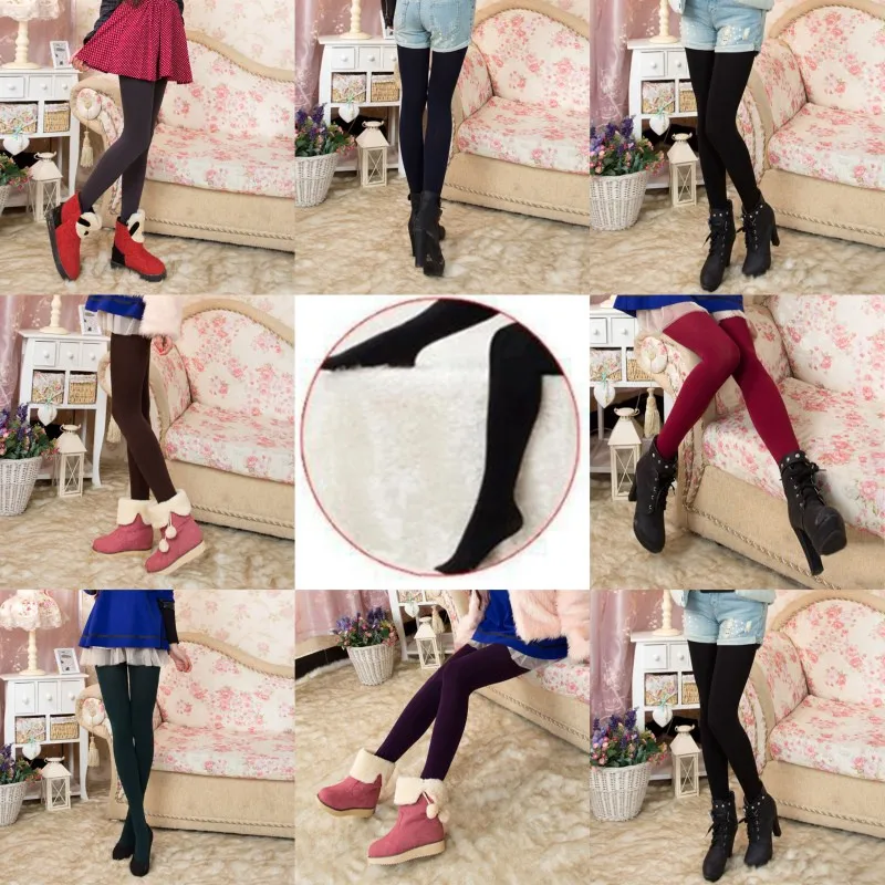 

Women Autumn Winter Warm Thick Brushed Lining Fleece Stretchy Pants Flowing Feet Leggings Woman Solid Color Leggings